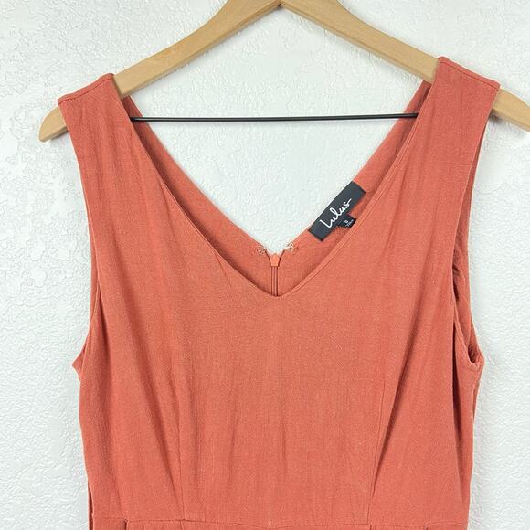 Lulu’s orange v-neck sleeveless wide leg jumpsuit small - Picture 6 of 8